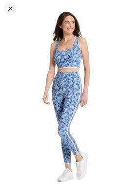 JoyLab Blue Floral Crop Tank & Leggings Set